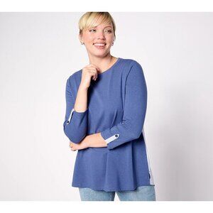 Joan Rivers Cotton Jersey Crewneck Mixed Media Top Womens Size XL Denim Blue NEW